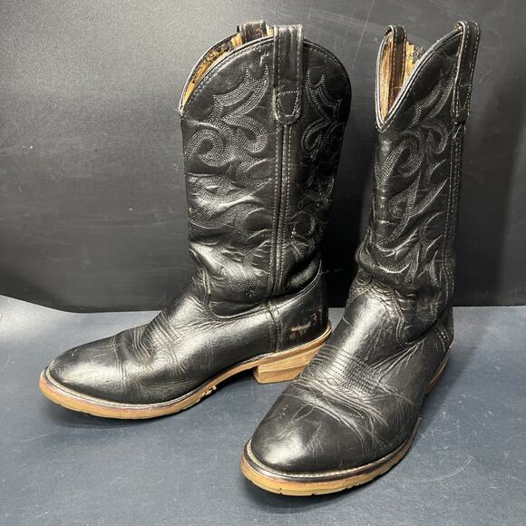 Vintage Double H Cowboy Boots Western Rockabilly Mens 8.5 D Black Leather main image 12